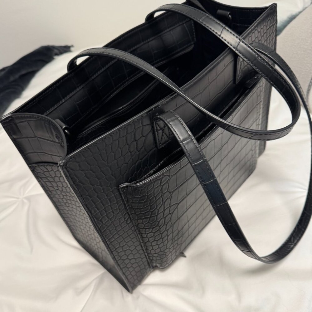 BEIS Black Croc-Embossed Work Tote with Pouch & Strap - Picture 2 of 6
